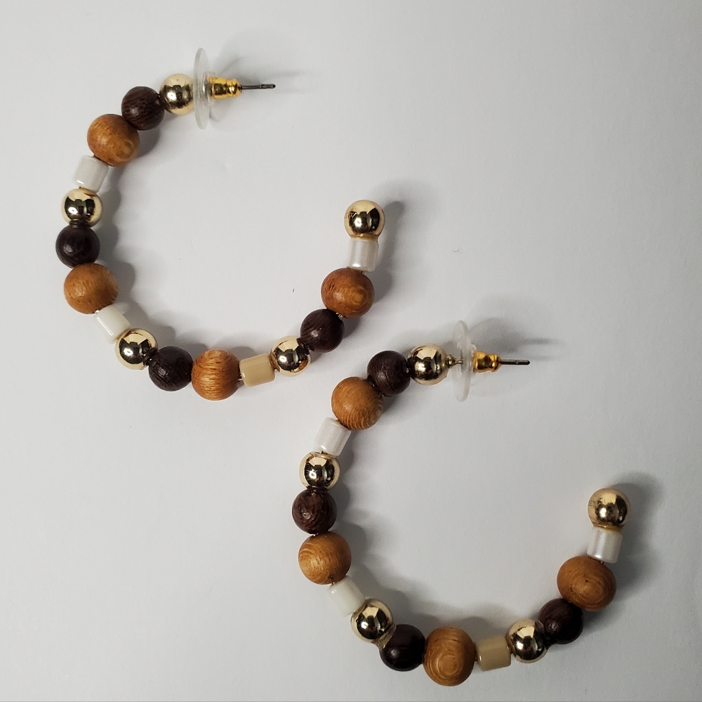 J Crew Factory Bead and Wood  Hoops